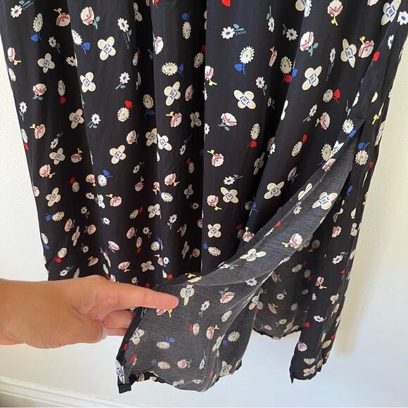 Zadig & Voltaire Reacty Floral Vintage Long Sleeve Slit Ruffle Midi Dress Black - Picture 4 of 12